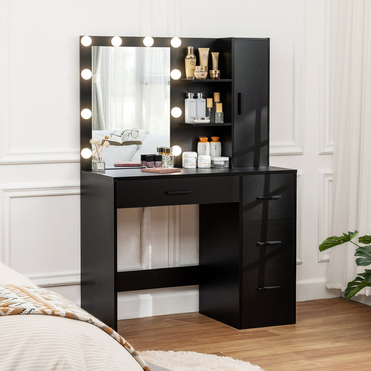 Latitude Run® Vanity Desk with Mirror and Lights,White Makeup