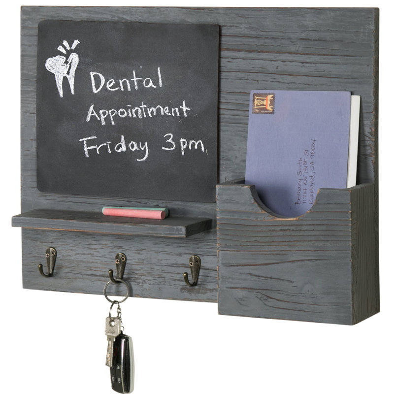 Bairn Wall Storage Organiser with Key Hooks/Mail Storage, Dark Grey