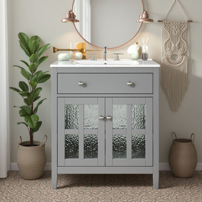30" Bathroom Vanity with Ceramic Sink – Tip-Out Tray, Soft-Close Hinges?