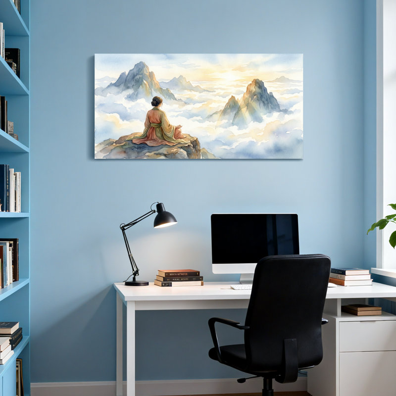 Art abstrait abstrait paysage de montagne, H 16 po x l 32 po