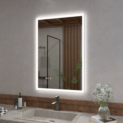 Miroir de salle de bain mural à DEL rectangulaire sans cadre H 24 po x H 36 po Musci