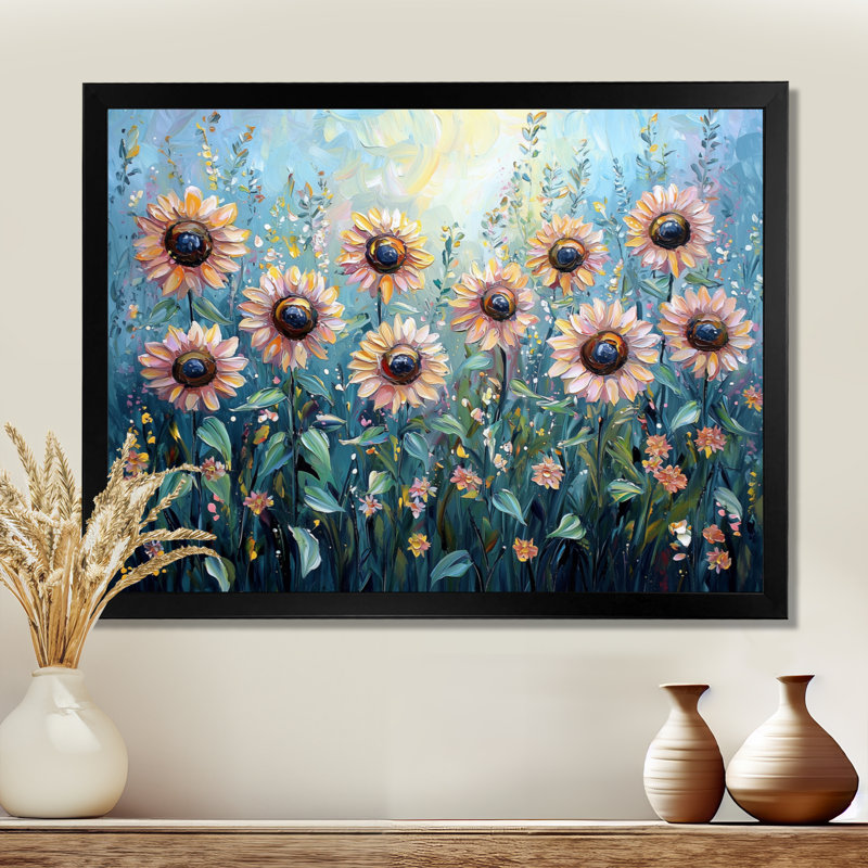 Dotha - Floral Wall Art, Single Picture Framed Print, Black, 12" H x 20" W