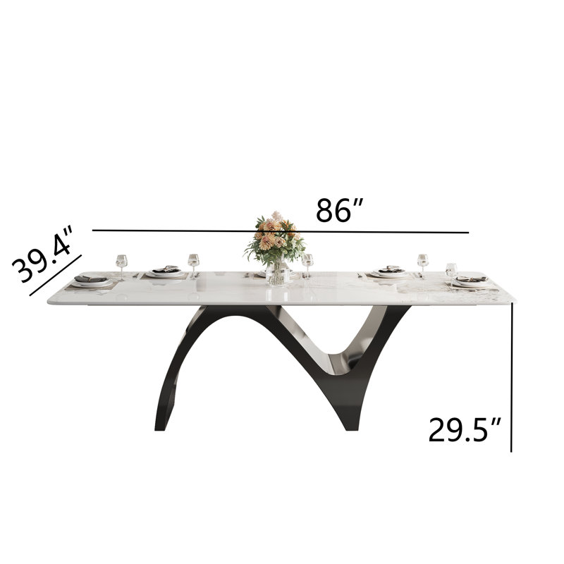 Modern Dining Table, 29.5" H x 86" L x 39.4" W