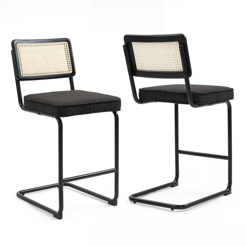 Avalyna Upholstered Counter Stool with Metal Frame, Counter Stool (26” Seat Height), Black, Black