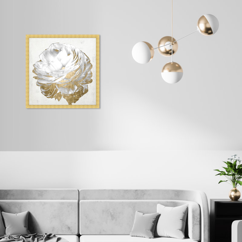 Or et lumière blanche florale - Peinture encadrée sur papier, H 22 po x l 22 po, Cadre doré