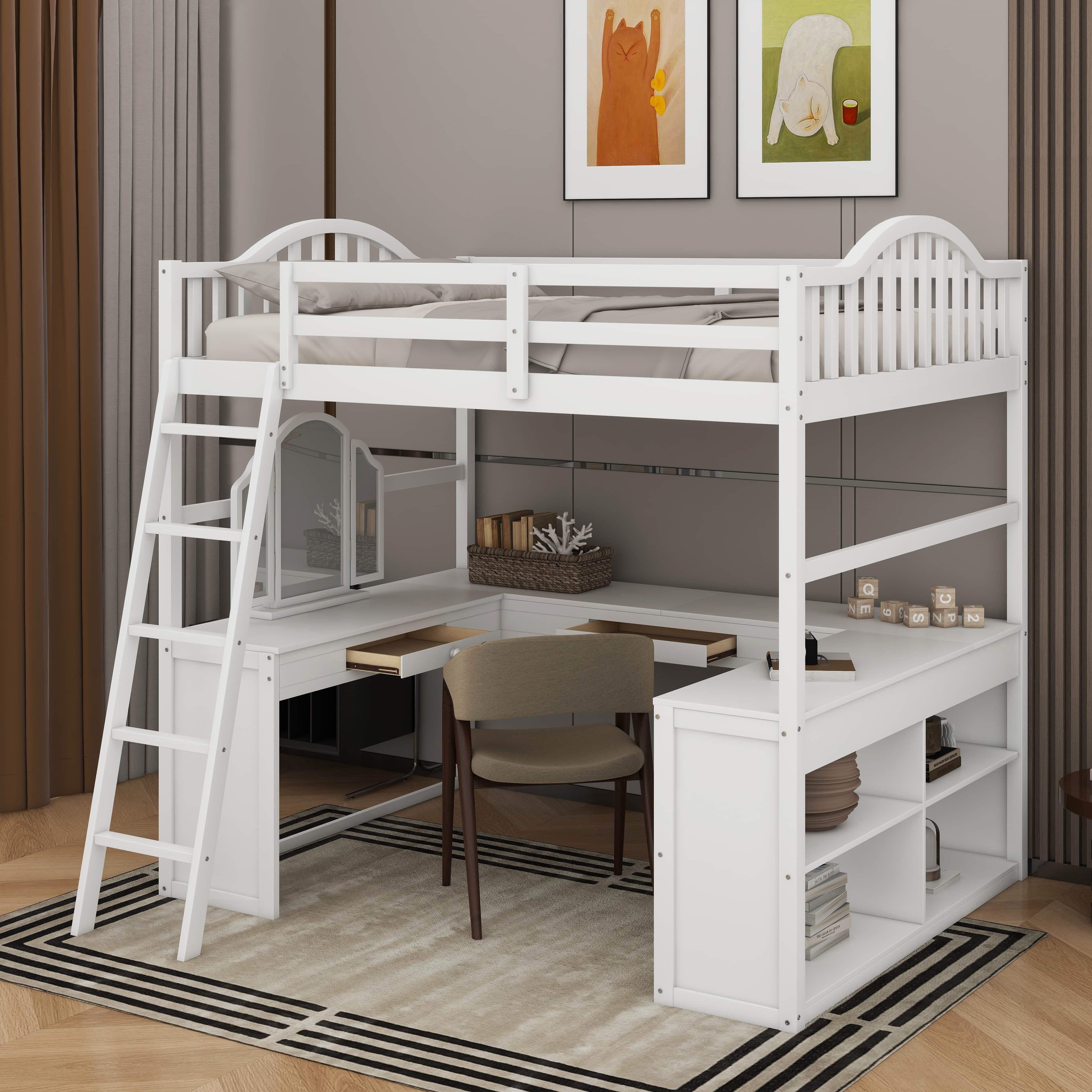 Harriet Bee Full Wooden Loft Bed With Desk | Wayfair