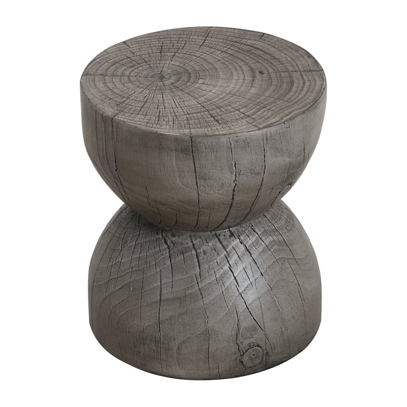 Alder Modern Rustic MGO Sculptural Side Table with Realistic Wood Grain Hourglass Design, Gray