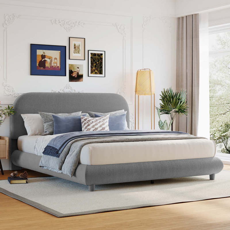 Lit plateforme tapissier Teddy, gris, Grand