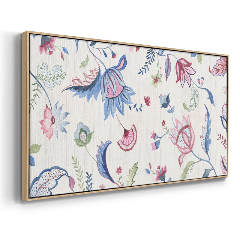 Motif floral jacobin, toile tendue avec châssis, prête à être accrochée, Argent argent, H 21 po x l 41 po