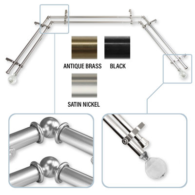 Santini Adjustable Bay Window Double Curtain Rod