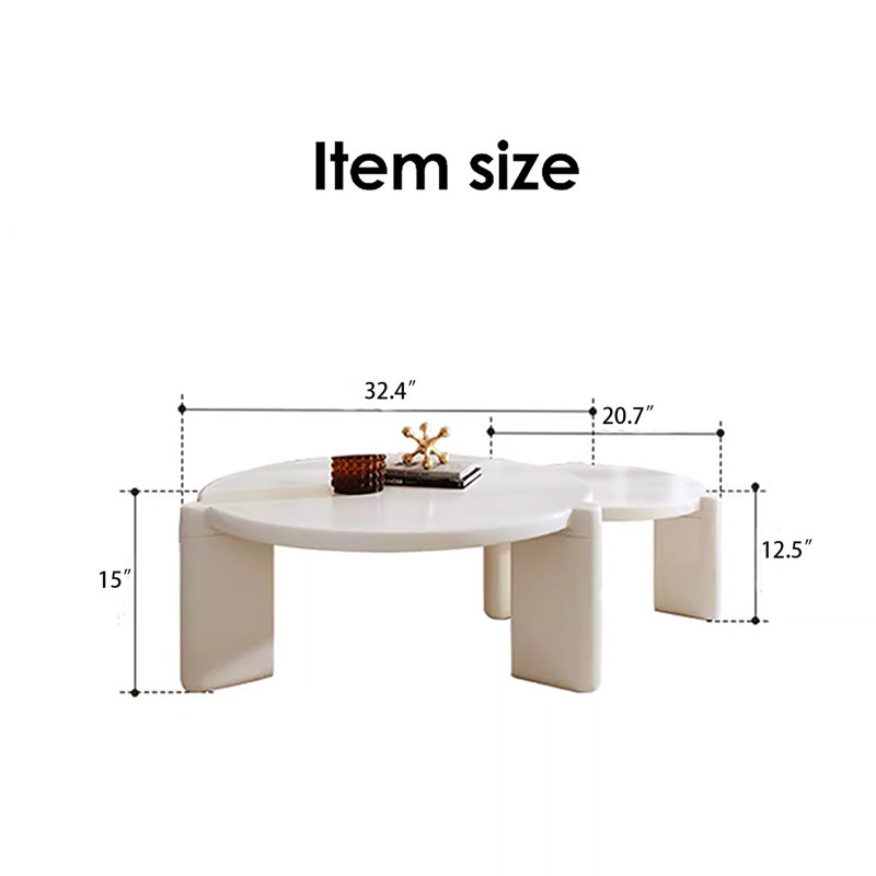 Luise Round Coffee Table Set, Overlapping Design, White