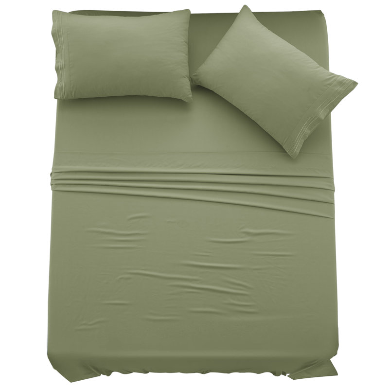 Lux Decor 4-Piece Ultra Soft Microfiber Sheet Set Deep Pocket Fitted Sheet, Wrinkle-Resistant & Easy Care Bedding, Green