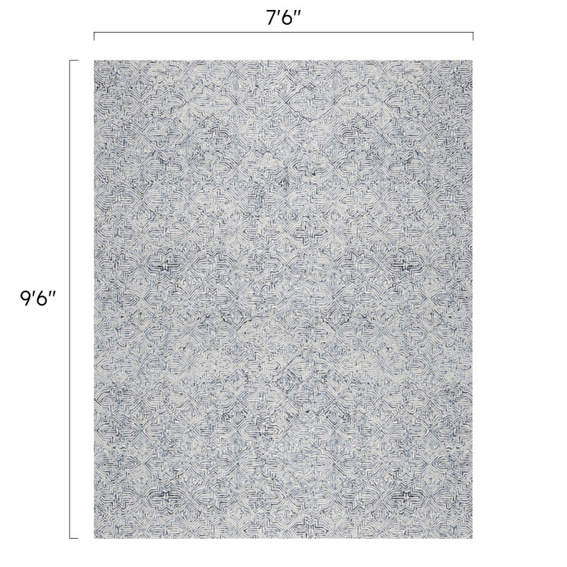 Barranco Hand Tufted Wool Blue/White Area Rug, Rectangle 7'6" x 9'6"