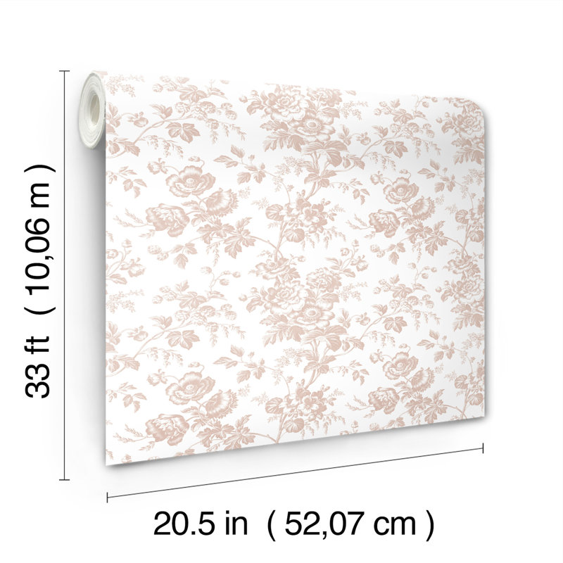 Anemone Toile Wallpaper Roll, Blush