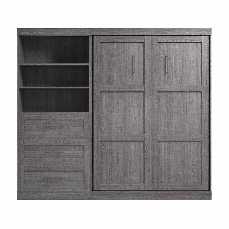 Lit escamotable avec rangement Arlex, Écorce gris, Double
