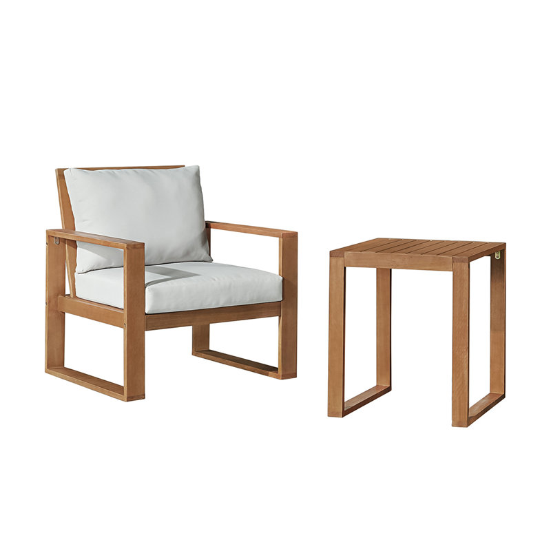 Chaise et table de cocktail en bois d'eucalyptus Grafton, ensemble de 2