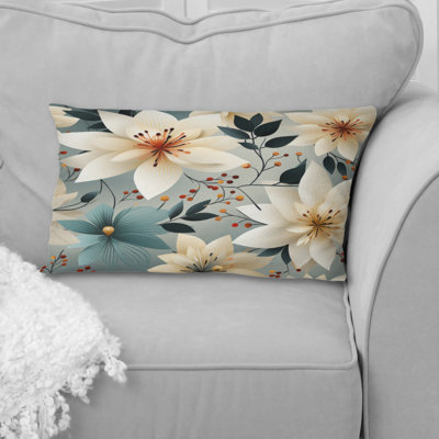 Coussin imprimé floral antique avec romantisme et ivoire