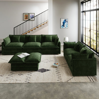 Living Room Set, Set of 4, Cloud Sofa, Ottoman, Chenille Fabric, for Living Spaces,Easy to Assemble