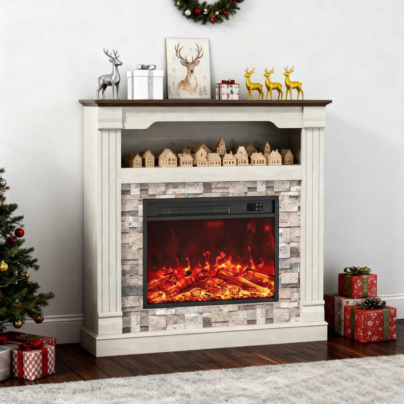 40" W Electric Fireplace With Mantel, Walnut