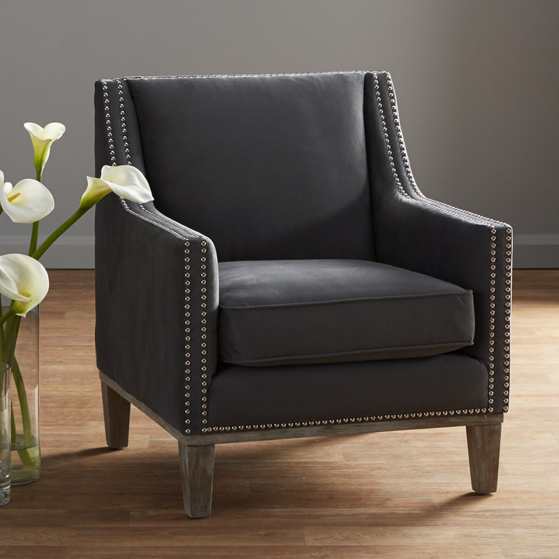 Fauteuil en polyester l 30 po Genoa, Lin gris charbon