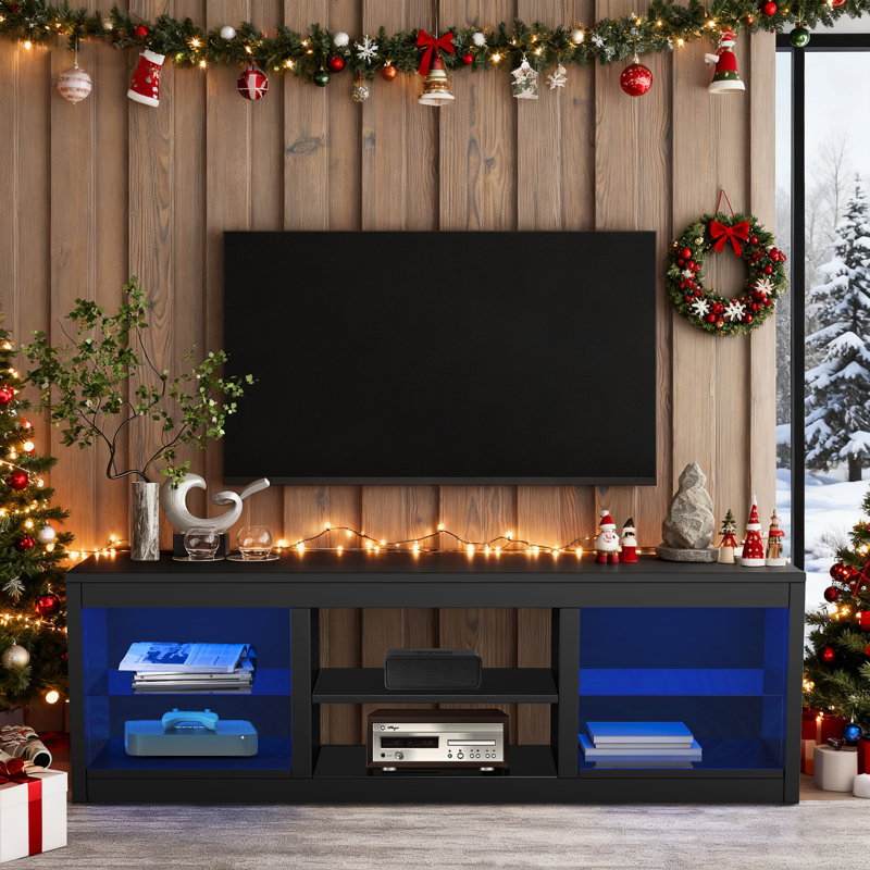 66" TV Stand With Open Storage Shelves Media Console For Tvs Up To 75", Black