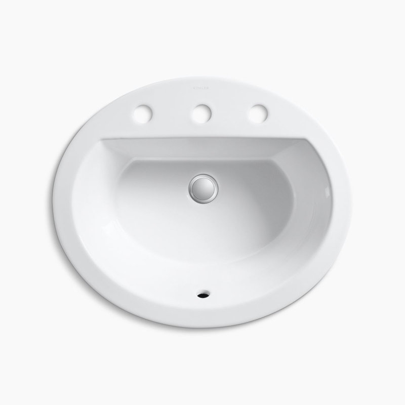 Bryant Ceramic Oval Drop-In Bathroom Sink with Overflow, White, Single