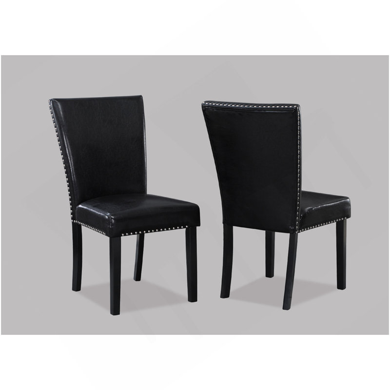 Chaise d'appoint 2 pièces rembourrée avec garniture cloutée et similicuir noir
