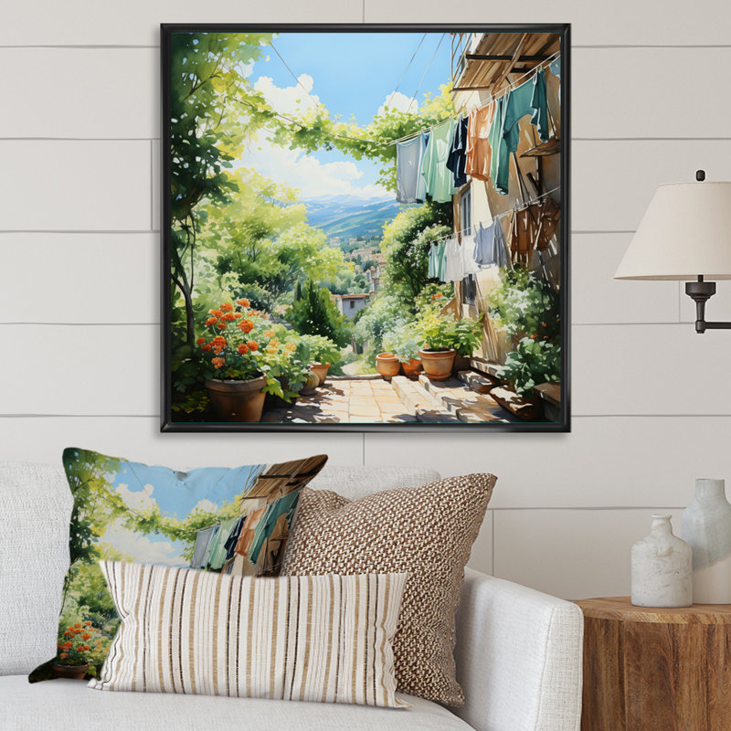 Art mural sur toile de ferme, impression de scène rustique «Laundry Day In Province I», H 24 po x l 24 po x P 1 po