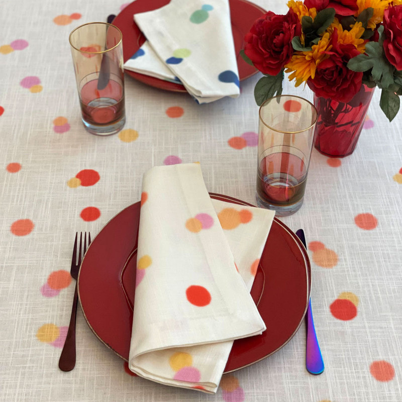 Bubbles Polka Dots Tablecloth, 108"L x 63"W, Orange