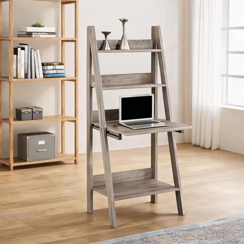 Bureau 61 po avec rangement et bureau personnel, tablettes, compartiment de rangement fermé, trois tablettes fixes