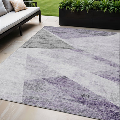 Tapis extérieur lavable abstrait mauve et gris anthracite 5 pi x 8 pi