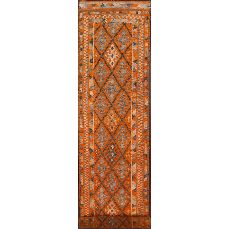 Tapis de la zone en laine de couloir 9 pi x 14 pi 9 po noué la main one-of-kind
