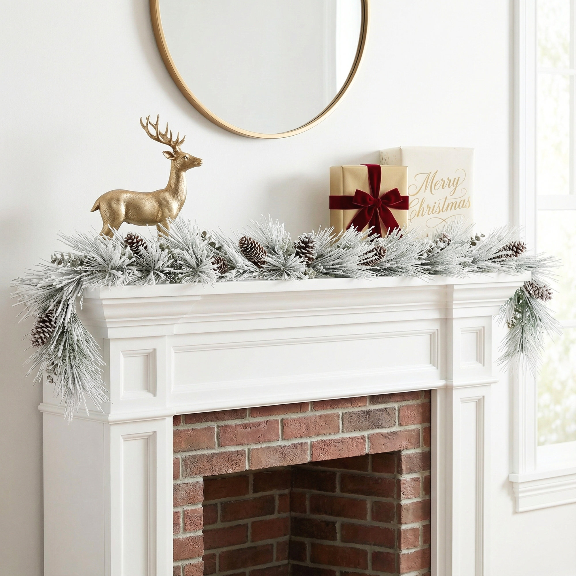 72" Artificial Heavily Flocked Christmas Garland, Green-White