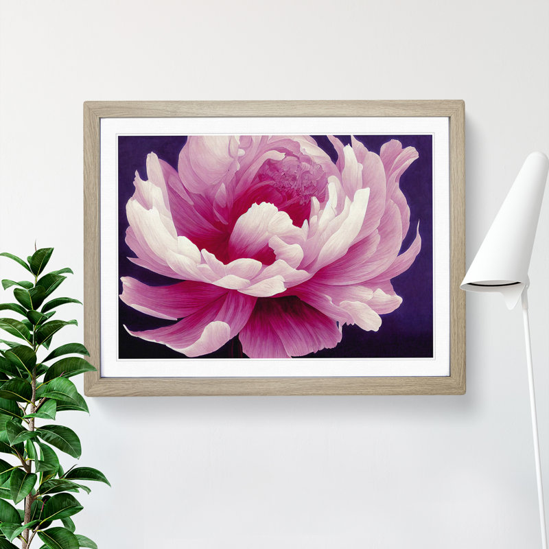 Impressive Peony Flower - Single Picture Frame Print, 34cm H x 46cm W x 2cm D, Oak