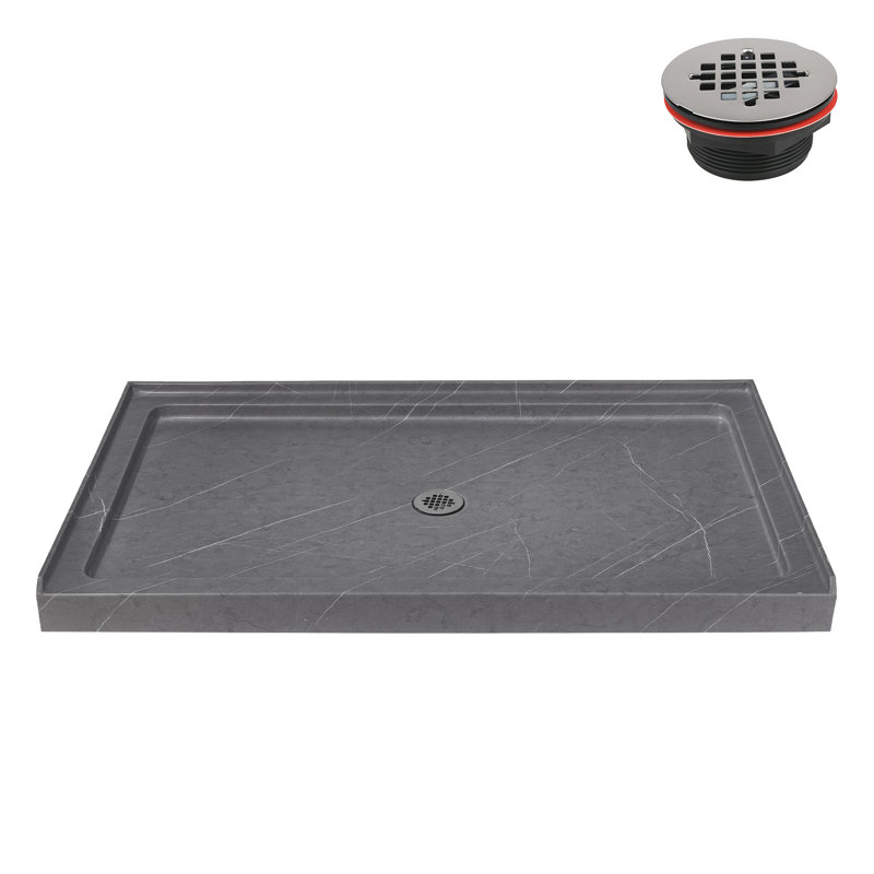 Streamline 60 in. x 36 in. Alcove Acrylic Shower Base in Matte Grey with Center Drain, Drain Included, Matte Gray