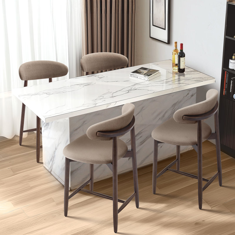 Upholstered Counter Stool with Solid Wood Frame, Camel