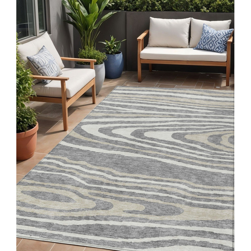 Tapis intérieur lavable en faux bois 5 pi x 8 pi gris