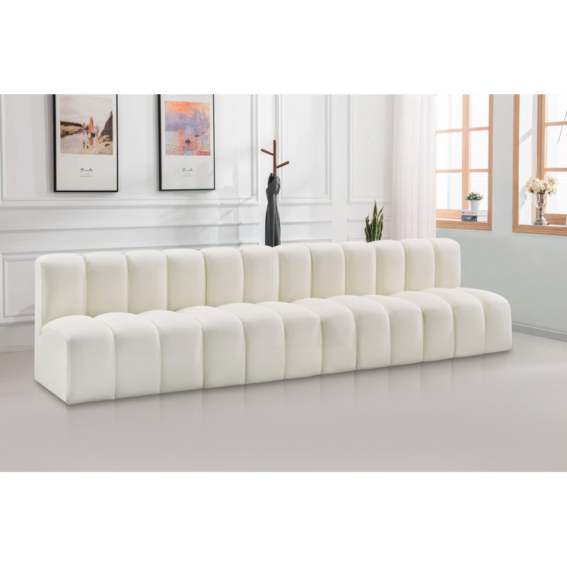 Hylee Upholstered 119'' Sofa, Cream Vegan Leather