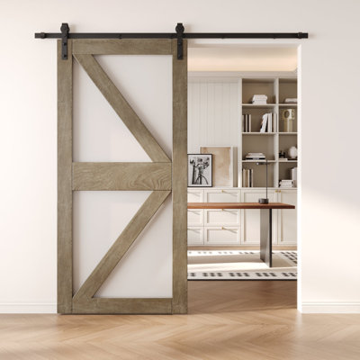 40x84 Classic Gray Color Arrow Pattern Glass Design Finished Unassembled Solid Wood Sliding Barn Door Only
