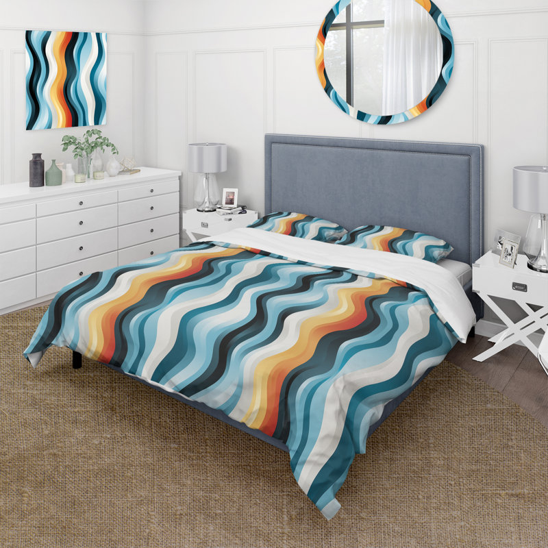 Literie rayée bleue minimaliste, Housse de couette pour très grand lit et 2 très
