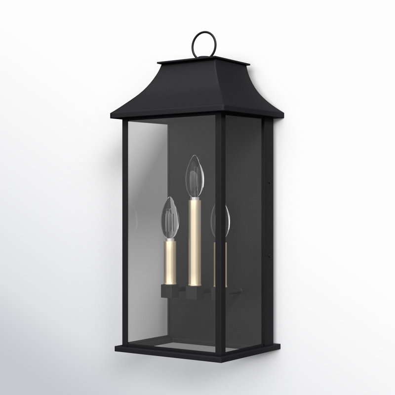 Wilcher 3-Light Dusk-to-Dawn Outdoor Wall Lantern, Matte Black/Gold, 15" H x 6" W x 5.3" D