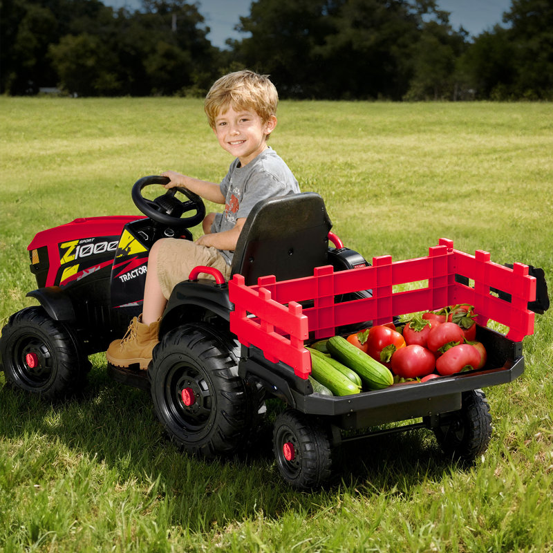 24V 9Ah Kids Ride on Tractor, Electric Ride on Jouets avec remorque et télécommande, Rouge