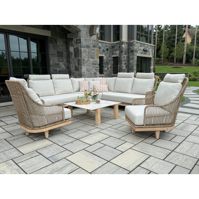 6-Piece Outdoor Sectional, Swivel Chair and Sintered Stone Coffee Table Set
