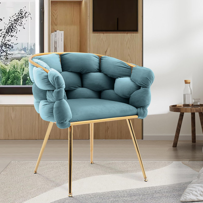 Modern Tufted Metal Armchair Velvet Upholstered Dining Chair, Blue