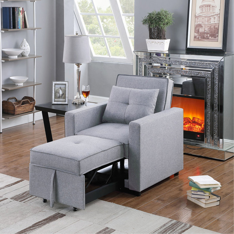 Fauteuil convertible en lin gris clair 33,25 po Zaira