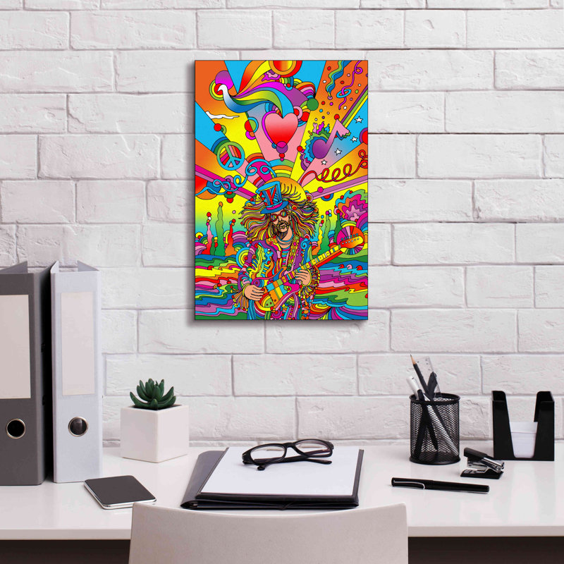 «Hippie Musician 3» par Howie Green, art mural sur toile, H 18 po x l 12 po x P 0,75 po