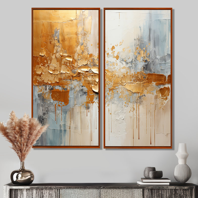 Golden Gleam I - ensemble de 2 impressions sur toile modernes, Impression encadrée flottante, H 32 po x l 32 po, Brun