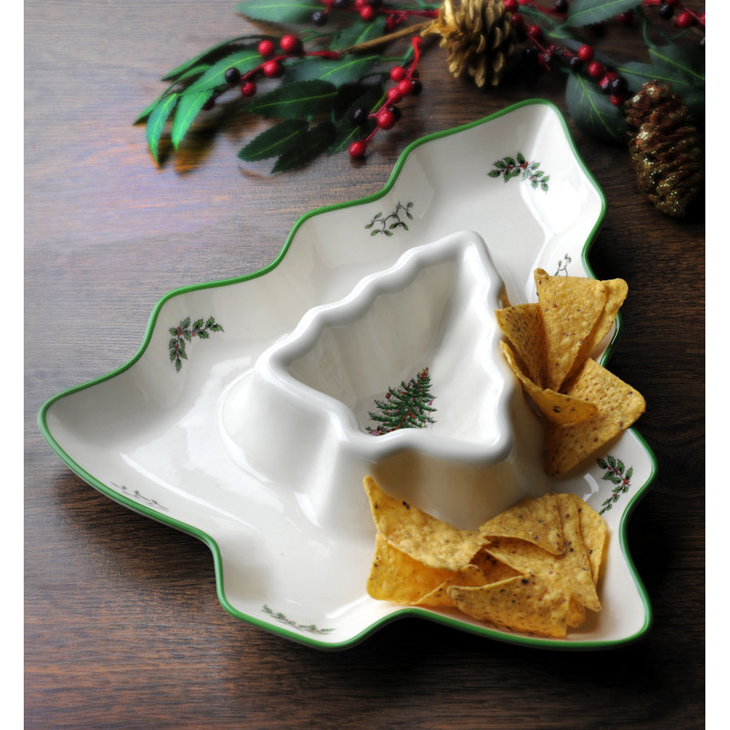Spode Christmas Tree Tree Chip & Dip 13"