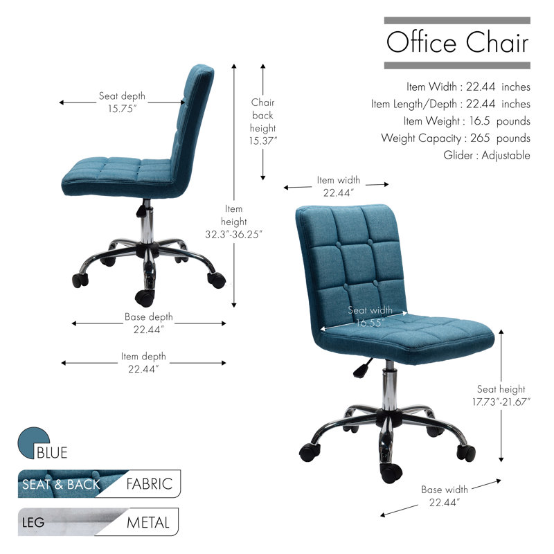 Chaise de bureau en tissu Paillere, Bleu