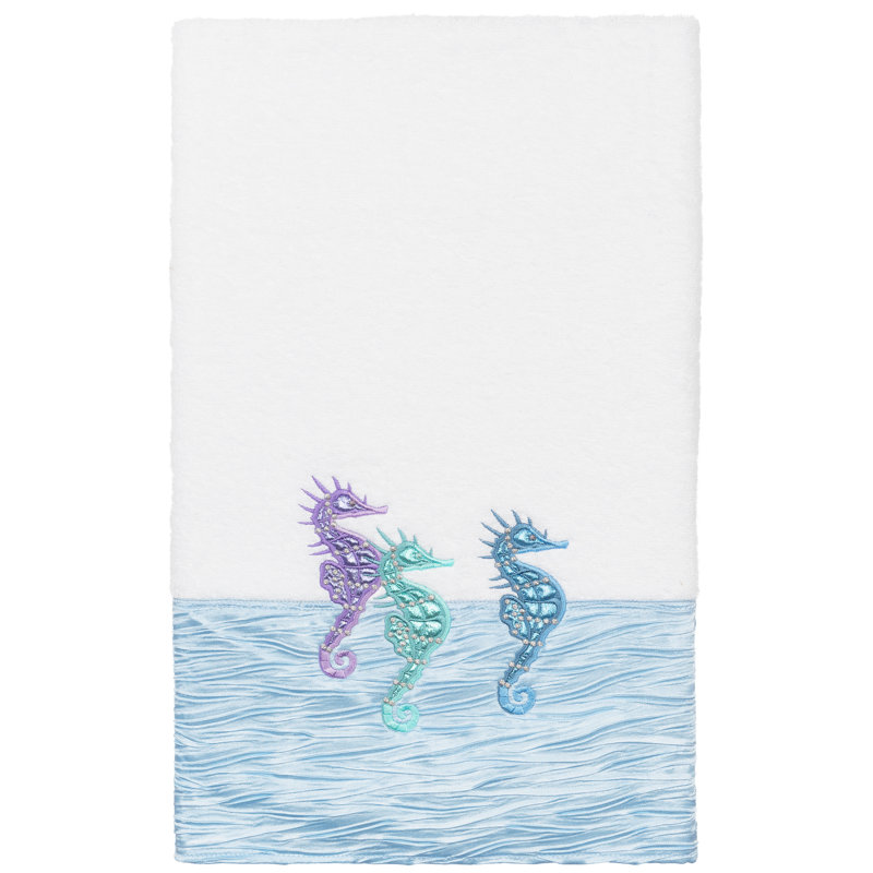 Ensemble de serviettes en coton Sofia, Blanc / bleu, Ensemble 3 serviettes de bain